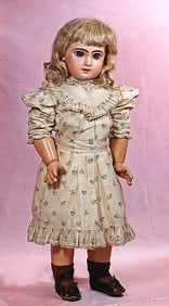 FRENCH BISQUE BEBE BY JUMEAU WITH ORIGINAL DRESS, SHOES AND BOX.