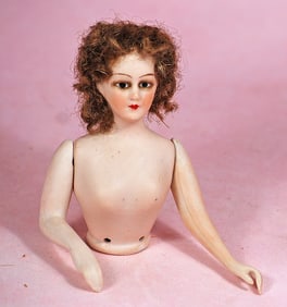 GERMAN BISQUE HALF DOLL WITH JOINTED ARMS