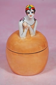 PORCELAIN ART D?CO FIGURIAL POWDER JAR BY NORITAKE