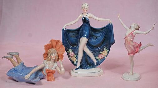 THREE GERMAN PORCELAIN LADY FIGURINES