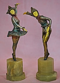 PAIR OF GILDED BRONZE FIGURES WITH MARBLE BASE
