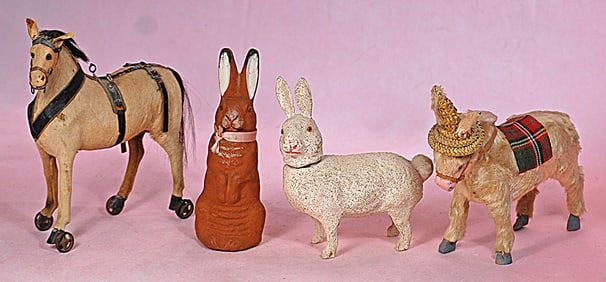 FOUR SMALL PAPER MACHE ANIMALS