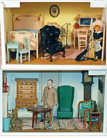 TWO DOLLHOUSE ROOM BOXES.