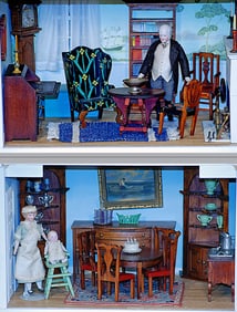 TWO DOLLHOUSE ROOM BOXES.