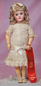 GERMAN BISQUE DOLL, ORIGINAL COSTUME AND WIG, BY HANDWERCK.
