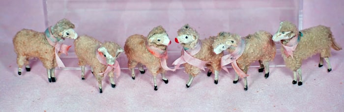 SIX FLEECY MINIATURE SHEEP
