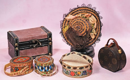 DOLL HAT BOXES, TRUNK, AND BONNET