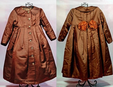 ANTIQUE BROWN SILK COAT FOR LARGE DOLL