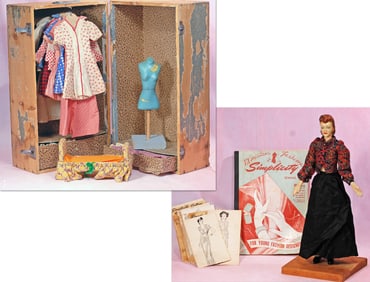 SIMPLICITY MANNEQUIN FASHION DOLL WITH TRUNK, PATTERNS AND WARDROBE.
