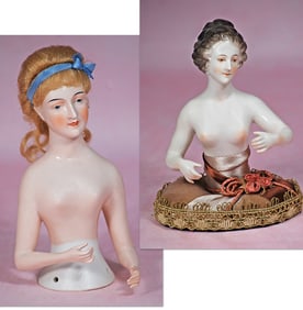 TWO GERAMN PORCELAIN HALF DOLLS
