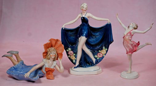 THREE GERMAN PORCELAIN LADY FIGURINES
