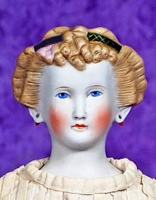 GERMAN BISQUE LADY, COUNTESS DAGMAR, WITH SCULPTED AND DECORATED HAIR BY C.F. KLING.