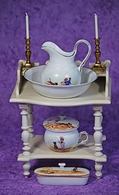 WOODEN TOILETTE TABLE WITH PORCELAIN WASH SET.
