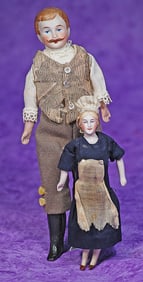 TWO GERMAN BISQUE DOLLHOUSE DOLLS.