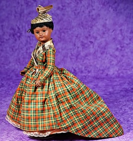 ALL-ORIGINAL FRENCH BROWN-COMPLEXIONED BISQUE DOLL BY UNIS.