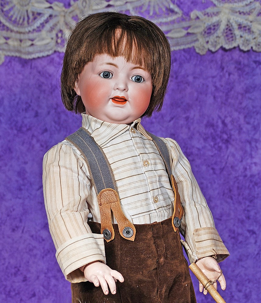 GERMAN BISQUE TODDLER, 126, BY KAMMER AND REINHARDT.: GERMAN BISQUE TODDLER, 126, BY KAMMER AND REINHARDT. 23”. Marks: K * R, Simon & Halbig 126. Bisque socket head, brown sleep eyes, painted lashes, feathered brows, open mouth, accented lips, tong