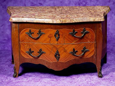 FRENCH INLAY ROSEWOOD CHEST WITH MARBLE TOP.