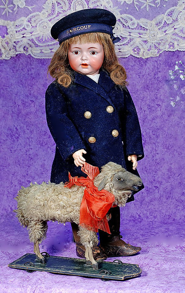 LARGE GERMAN BISQUE TODDLER, 122, BY KAMMER AND REINHARDT.: LARGE GERMAN BISQUE TODDLER, 122, BY KAMMER AND REINHARDT. 24”. Marks: K * R Simon & Halbig 122. Bisque socket head, brown sleep eyes, painted lashes, feathered brows, open mouth, shaded and acc