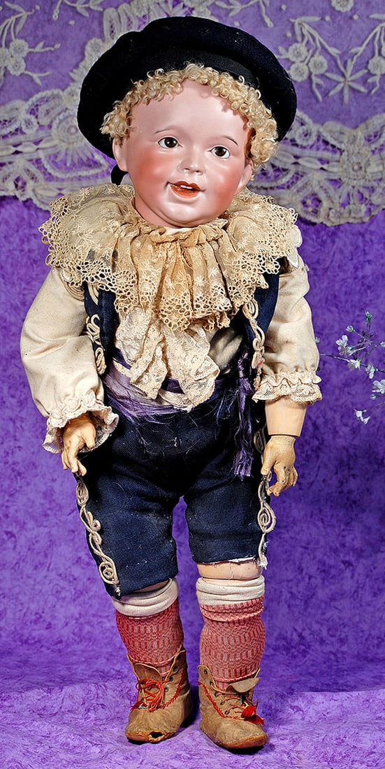 LARGE FRENCH BISQUE CHARCTER, 236, BY S.F.B. J. WITH TODDLER BODY.: LARGE FRENCH BISQUE CHARCTER, 236, BY S.F.B. J. WITH TODDLER BODY. 26”. Marks: SFBJ 236 Paris. Bisque socket head, brown sleep eyes, painted lashes, feathered brows, open/closed mouth with sculp