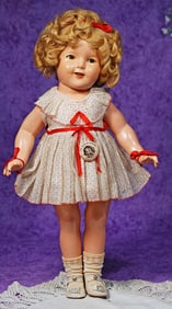 COMPOSITION SHIRLEY TEMPLE DOLL BY IDEAL IN ORIGINAL COSTUME.