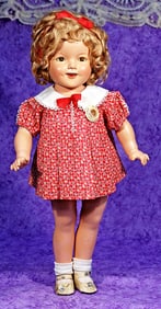 COMPOSITION SHIRLEY TEMPLE DOLL BY IDEAL IN ORIGIANAL COSTUME.