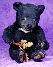 R. JOHN WRIGJT TEDDY, PEP, FROM THE BABY BEAR COLLECTION. 12”. Black mohair plush with glass