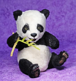 R. JOHN WRIGHT TEDDY, BAO-BAO, FROM THE BABY BEAR COLLECTION. 12”. Black and white mohair