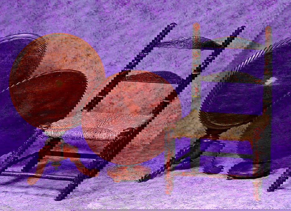 TWO ANTIQUE DOLL TABLES AND EARLY CHAIR. (1 of 1)