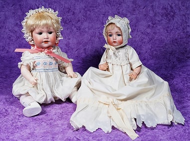 TWO GERMAN BISQUE CHARACTER BABIES. 10” Simon and Halbig baby marked 1299, socket