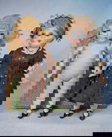 TWO GERMAN ALL-BISQUE DOLLS.