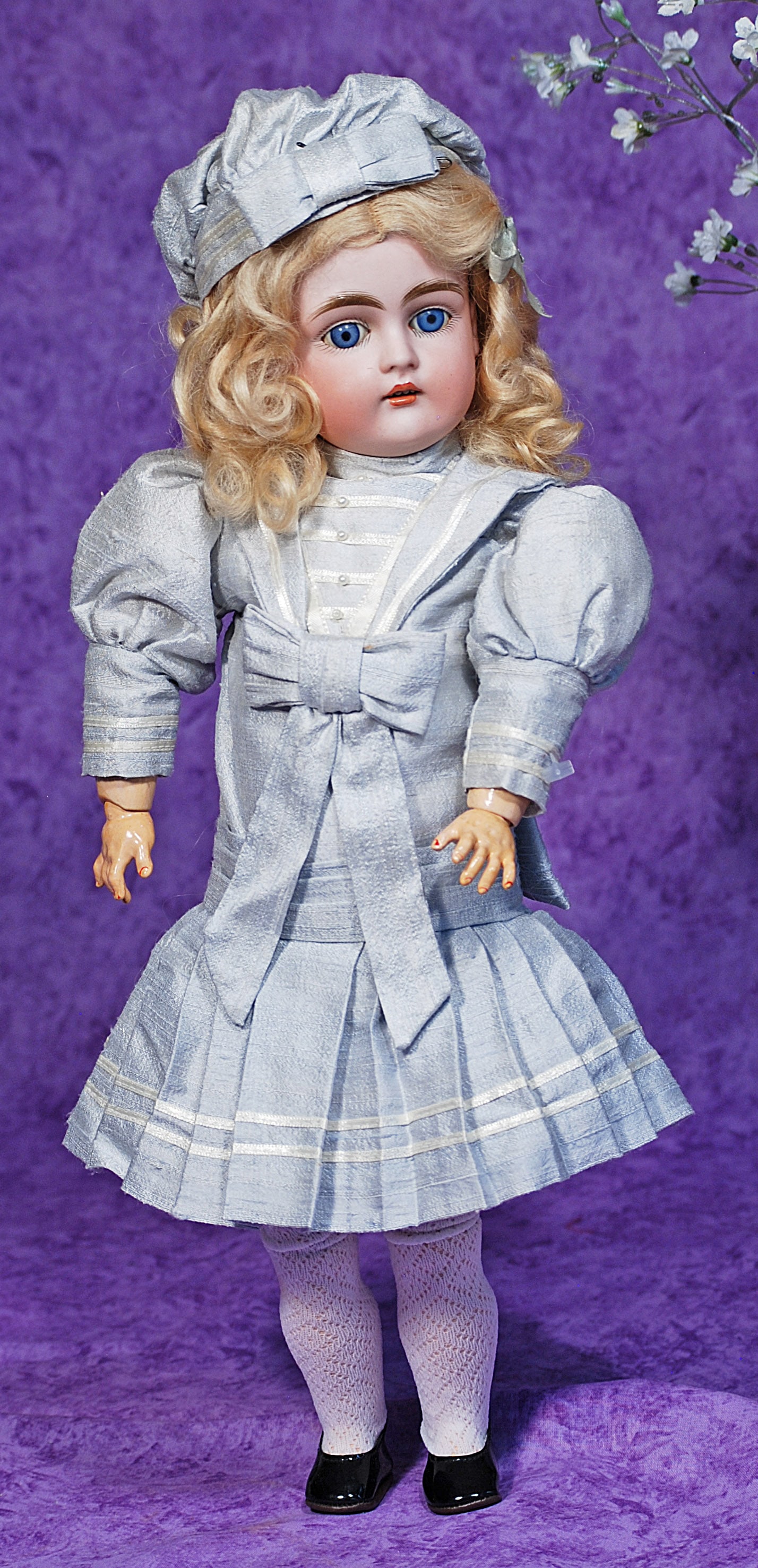 GERMAN BISQUE CHILD, 167, BY KESTNER.: 13.GERMAN BISQUE CHILD, 167, BY KESTNER. 17”. Marks: Made in Germany 167. Bisque socket head, blue sleep eyes, painted lashes, feathered brows, eyeliner, open mouth, accented lips, upper teeth,