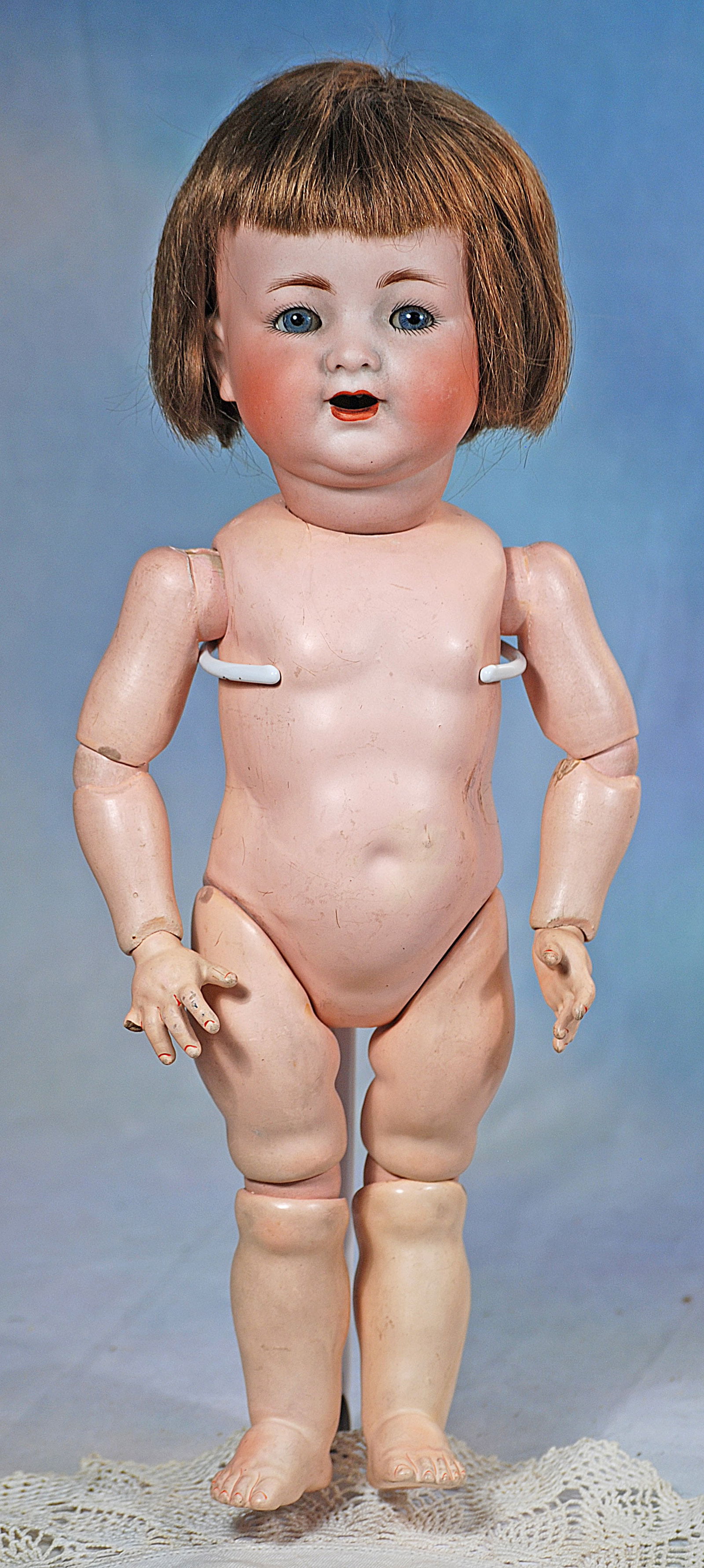 GERMAN BISQUE TODDLER, MODEL 126, BY KAMMER AND REINHARDT.: 47. GERMAN BISQUE TODDLER, MODEL 126, BY KAMMER AND REINHARDT. 16”. Marks: Simon & Halbig, K * R, 126. Bisque socket head, blue sleep eyes, painted and applied lashes, feathered brows, open mout