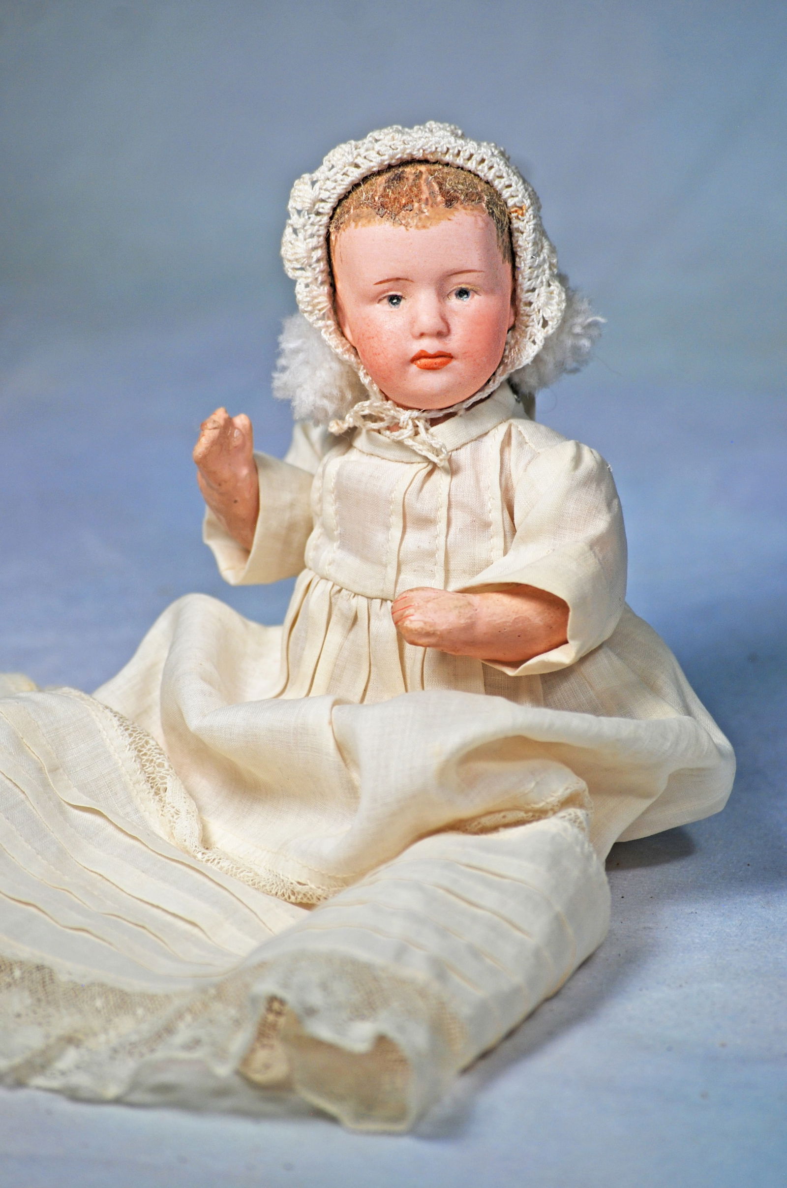 MINIATURE GERMAN BISQUE BABY WITH FLOCKED HAIR BY GEBRUDER HEUBACH (1 of 1)