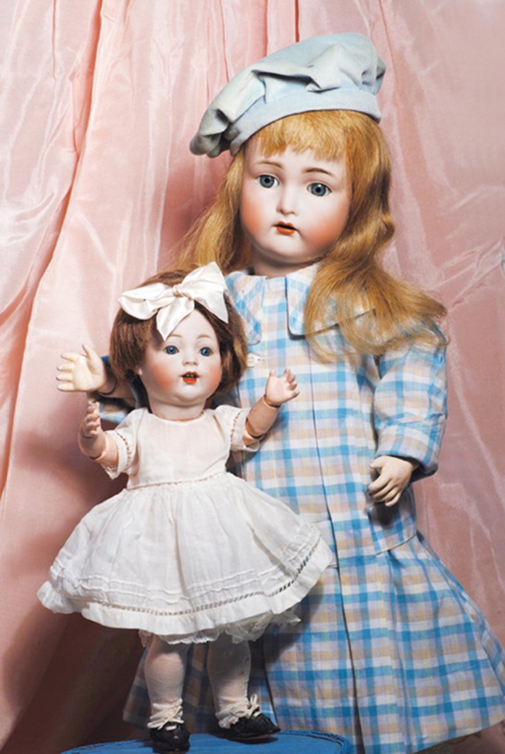 KAMMER & REINHARDT GERMAN BISQUE CHILD DOLL. Marks:: KAMMER & REINHARDT GERMAN BISQUE CHILD DOLL. Marks: Simon & Halbig, K * R 403, Germany 48. 22”. Bisque socket head, blue sleep eyes, painted lashes, feathered brows, open mouth, shaded and accented