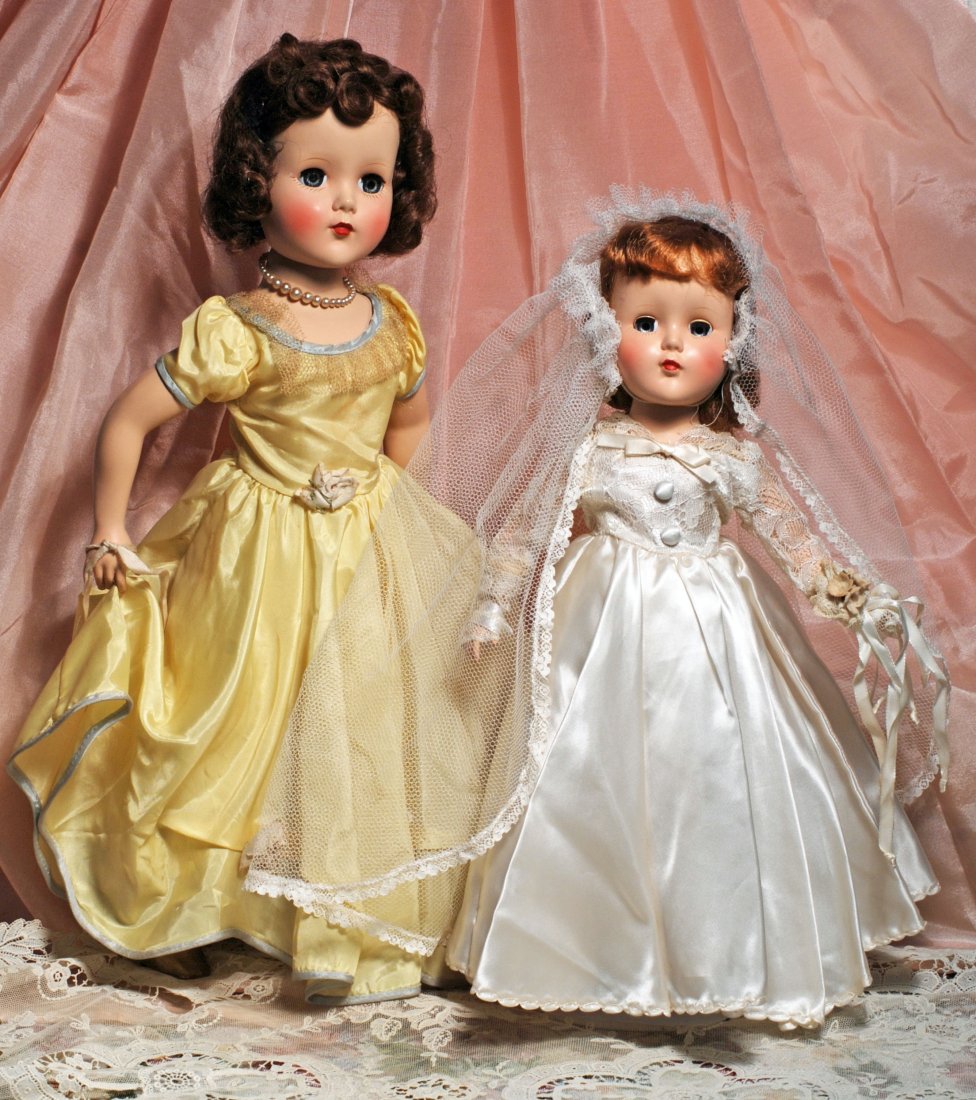 TWO AMERICAN CHARACTER SWEET SUE HARD PLASTIC DOLLS.: 280. TWO AMERICAN CHARACTER SWEET SUE HARD PLASTIC DOLLS. Each is hard plastic walker with blue sleep eyes, painted and applied lashes, ruby lips, blushed cheeks, original synthetic wig. (1) 18” dol