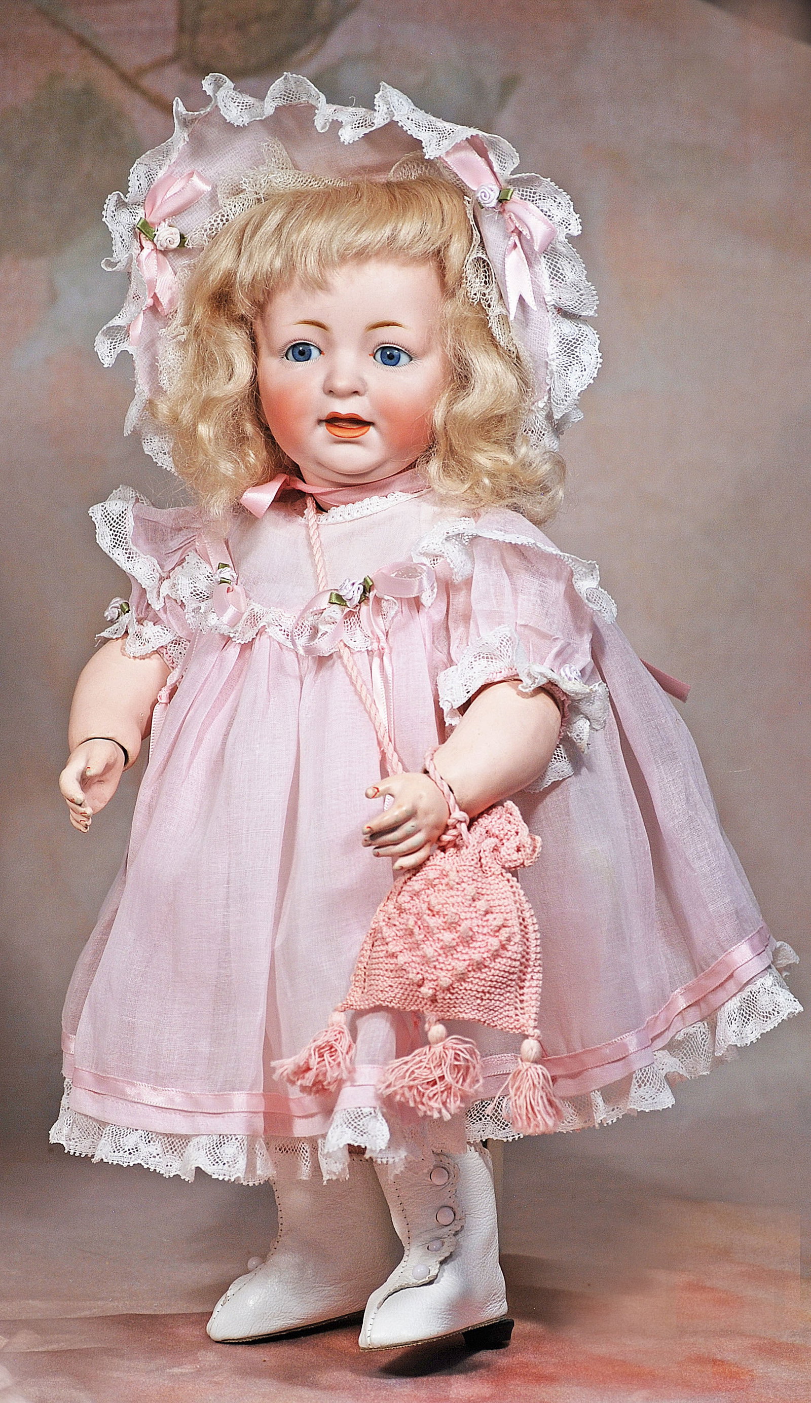 GERMAN BISQUE CHARACTER, JDK 211, WITH TODDLER BODY.: 3. GERMAN BISQUE CHARACTER, JDK 211, WITH TODDLER BODY. 15”. Marks Made in Germany JDK 211. Bisque socket head, blue sleep eyes, painted lashes, feathered brows, open/closed mouth, modeled
