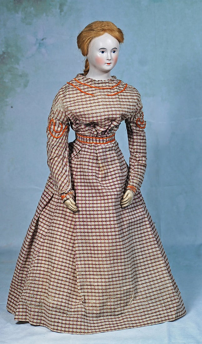 GERMAN PORCELAIN FASHION LADY WITH WIG AND ANTIQUE COSTUME (1 of 2)