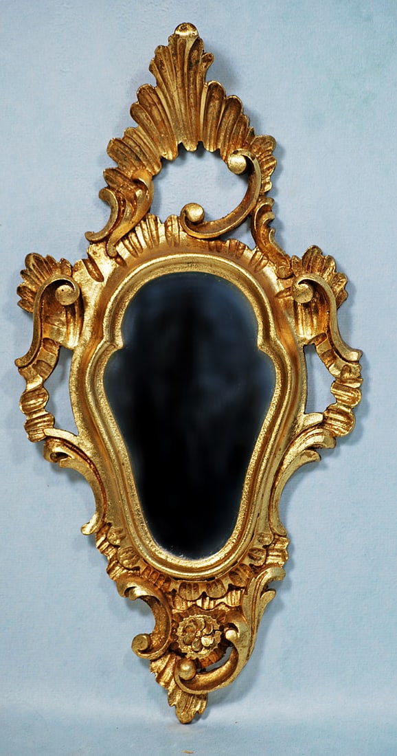 GILT ORMULU MIRROR IN ART NOUVEAU STYLE: 13 ½”. Gracefully designed wall mirror in the Art Nouveau style with richly gilded finish.