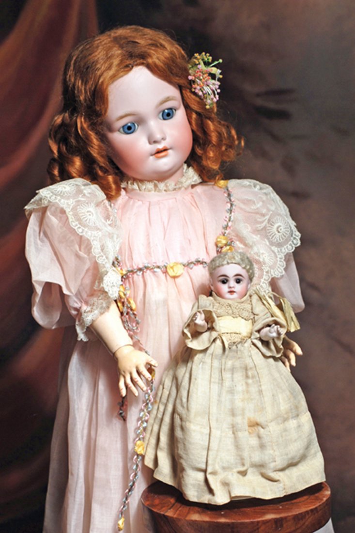 GERMAN BISQUE DOLL BY BERGMANN. Marks: C.M.B. Halbig,: GERMAN BISQUE DOLL BY BERGMANN. Marks: C.M.B. Halbig, S & H. 24”. Bisque socket head, blue sleep eyes, painted lashes, feathered and molded brows, pierced ears, open mouth, accented lips, upper teet