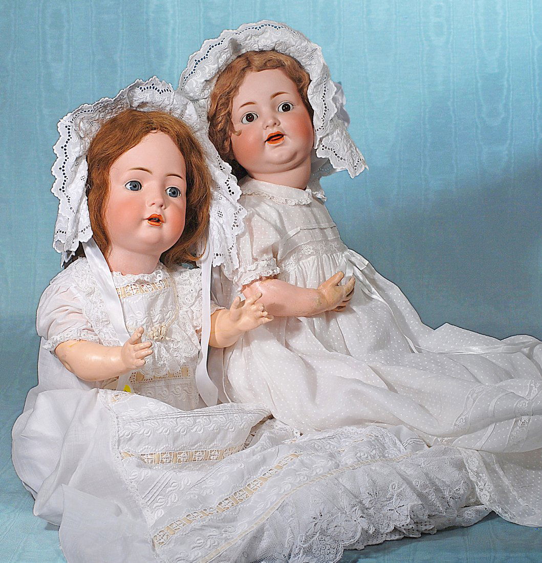 VERY LARGE GERMAN BISQUE BABY 2097, BY BRUNO SCHMIDT.: VERY LARGE GERMAN BISQUE BABY 2097, BY BRUNO SCHMIDT. Marks: 18, BSW in heart, made in Germany 2097. 26”. Bisque socket head, blue sleep eyes, painted lashes, feathered brows, open mouth, shaded and