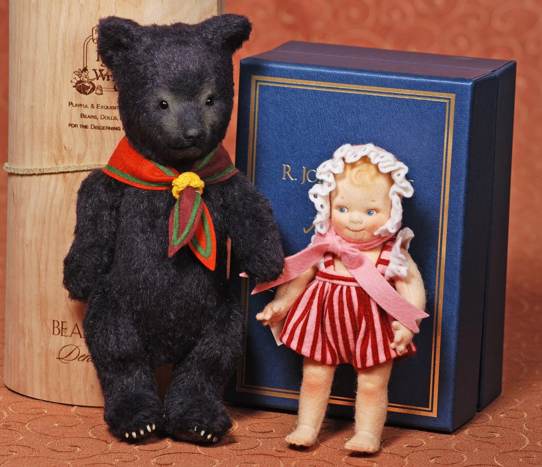 R. JOHN WRIGHT U. F. D. C. SOUVENIR TEDDY BEAR &: R. JOHN WRIGHT U. F. D. C. SOUVENIR TEDDY BEAR & SCOOTLES. Includes: “Bear Lodge-Scout”, 9” black bear cub with tiny button eyes, fully-jointed, felt pads, tiny claws, felt Scout neckerchief , #