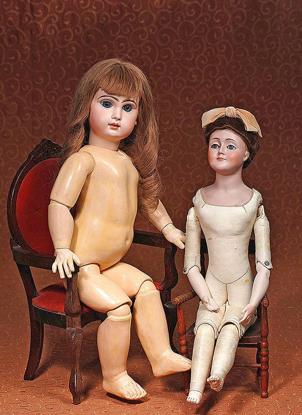 GERMAN BISQUE “GIBSON GIRL” PORTRAIT DOLL BY KESTNER: GERMAN BISQUE “GIBSON GIRL” PORTRAIT DOLL BY KESTNER. Marks: 172. 21”. Bisque shoulderhead with haughty upturned face, blue sleep eyes, painted lashes, tapered brows, slender nose, closed mouth,