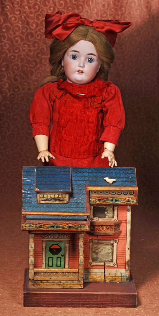 LOVELY GERMAN BISQUE CHILD BY KESTNER: LOVELY GERMAN BISQUE CHILD BY KESTNER. Marks: Made in Germany 171. 26”. Bisque socket head, blue sleep eyes, painted lashes, feathered and brushstroked brows, open mouth, shaded and accented lips, u