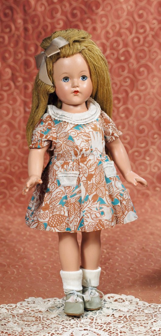 COMPOSITION ANNE SHIRLEY WITH YARN HAIR BY EFFANBEE: COMPOSITION ANNE SHIRLEY WITH YARN HAIR BY EFFANBEE. Marks: Effanbee USA. 18”. Composition socket head on five-piece jointed composition body, long yarn wig in original set, sleep eyes, painted and 