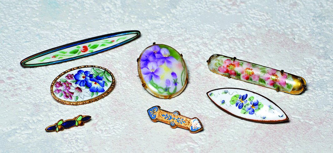 SEVEN HANDPAINTED BEBE PINS. 1” to 2 ½”.  Porcelain (1 of 1)