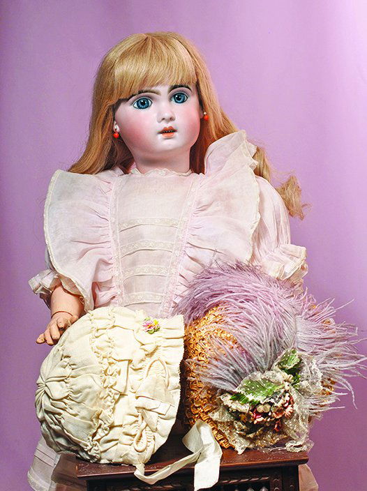 TWO DOLL BONNETS.  (1) Ivory silk crepe bonnet with (1 of 1)