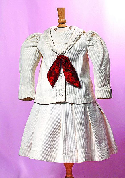 ANTIQUE WHITE COTTON PIQUE SAILOR DRESS AND JACKET. (1 of 1)