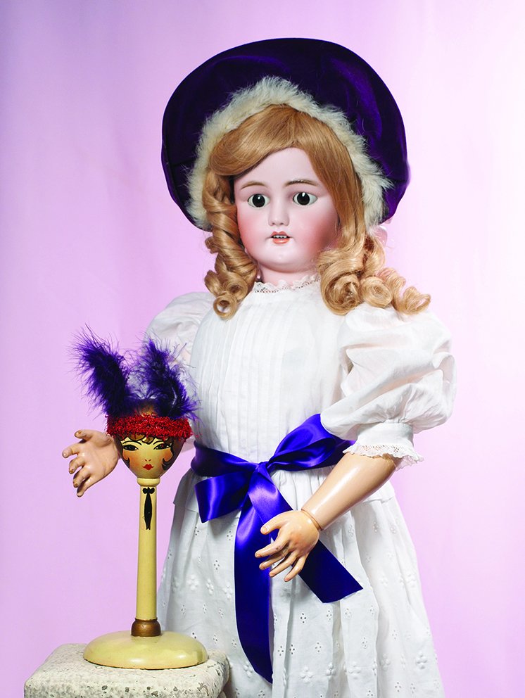 DOLL HAT STAND.  10”.  Carved Wooden hat stand with (1 of 2)