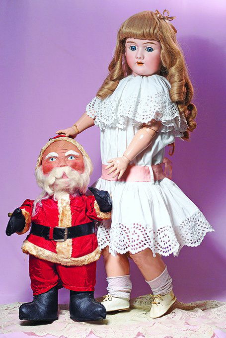 LARGE MASK-FACED SANTA CLAUS DOLL.  20”.  Cloth Santa (1 of 2)
