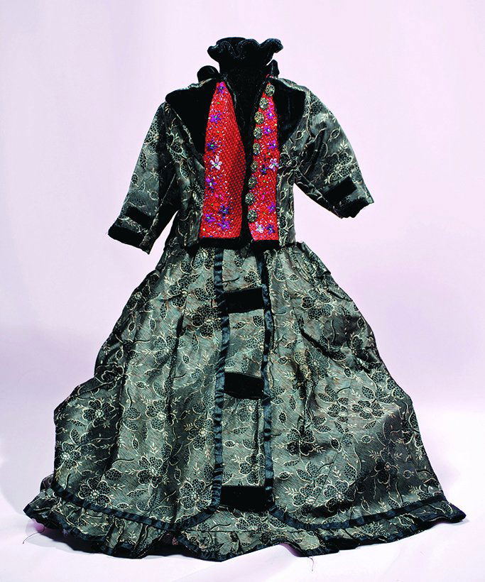 TWO-PIECE SILK DRESS.  Gray and black silk jacket with (1 of 1)